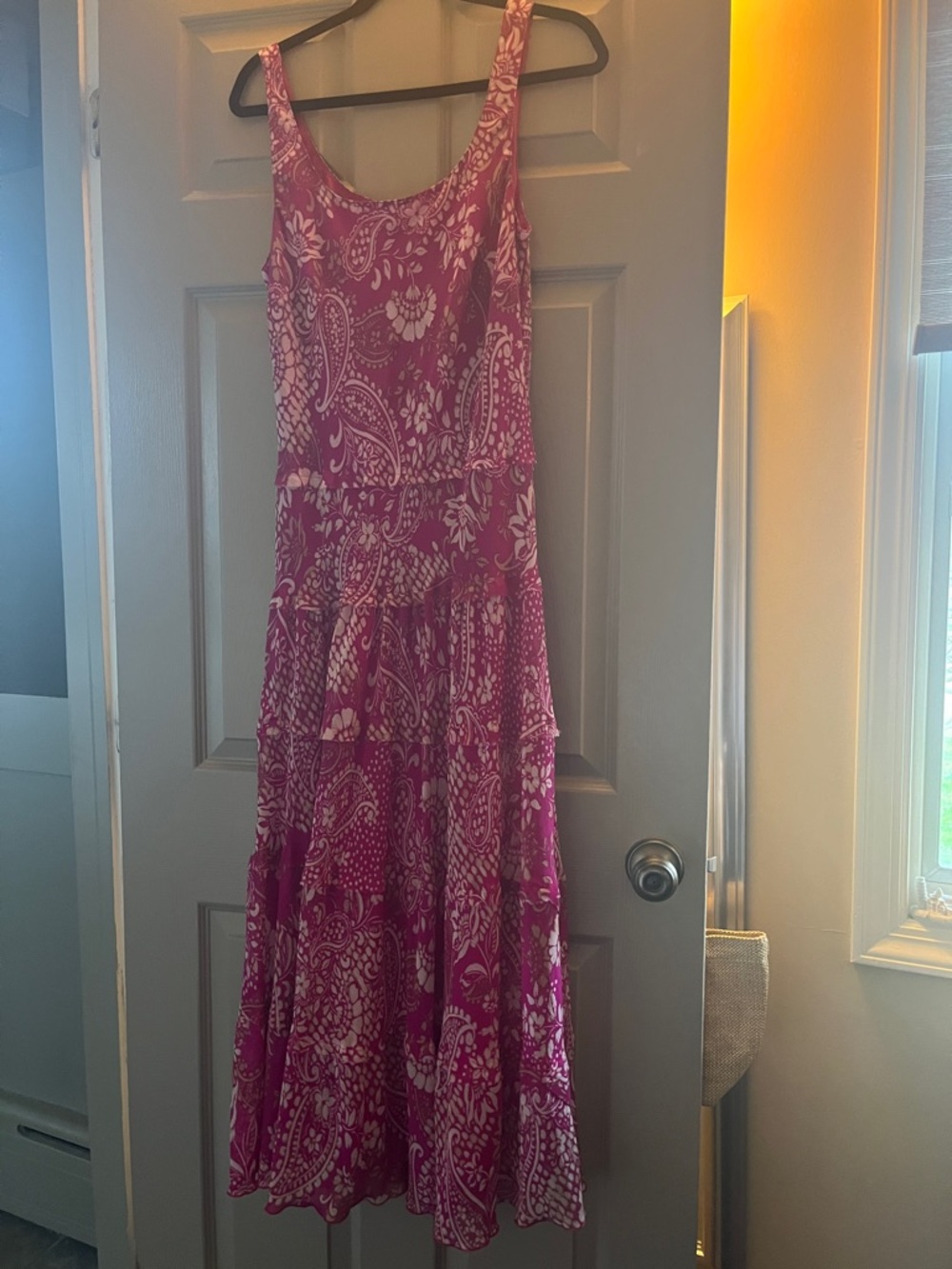 Jones New York Fuchsia Paisley Tiered Maxi Dress